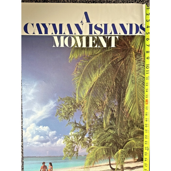 Vintage Grand Cayman Islands Travel Poster Palm Trees Sandy Beach Caribbean Sea - Picture 2 of 7